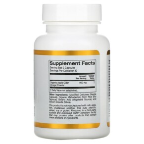 Thành phần vi chất của California Gold Nutrition Apple Cider Vinegar 60 Veggie Capsules 898220019052