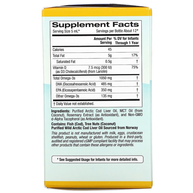 California Gold Nutrition Baby's DHA Omega-3s with Vitamin D3 1.050 mg 2 fl oz (59 ml) 2 Thành phần vi chất của California Gold Nutrition Baby's DHA Omega-3s with Vitamin D3 1.050 mg 2 fl oz (59 ml) 898220008711
