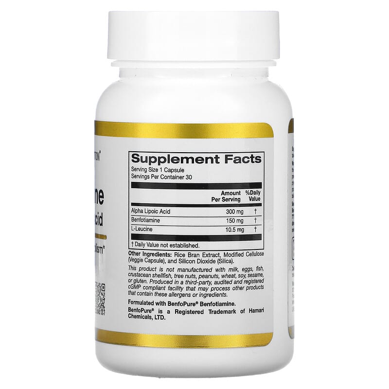 California Gold Nutrition Benfotiamine + Alpha Lipoic Acid 30 Veggie Capsules 2 Thành phần vi chất của California Gold Nutrition Benfotiamine + Alpha Lipoic Acid 30 Veggie Capsules 898220020201