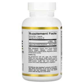Thành phần vi chất của California Gold Nutrition Bioactive Vitamin E 335 mg (500 IU) 90 Veggie Capsules 898220019663
