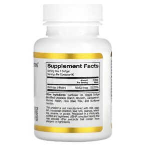 Thành phần vi chất của California Gold Nutrition Biotin 10.000 mcg 90 Softgels 898220011704