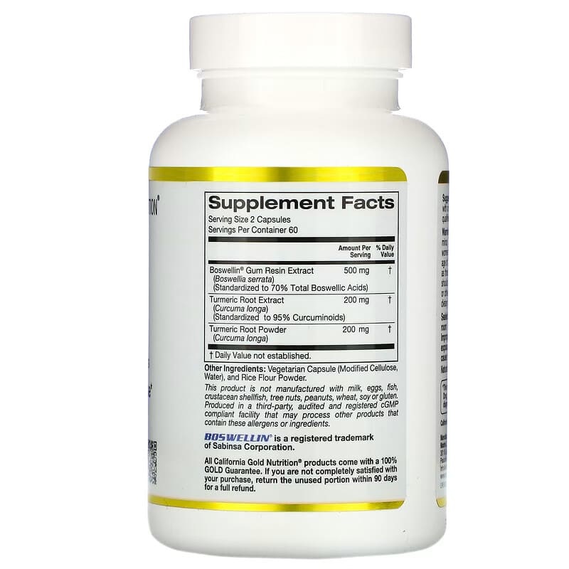 California Gold Nutrition Boswellia Extract Plus Turmeric Extract 250 mg 120 Veggie Capsules 2 Thành phần vi chất của California Gold Nutrition Boswellia Extract Plus Turmeric Extract 250 mg 120 Veggie Capsules 898220013517