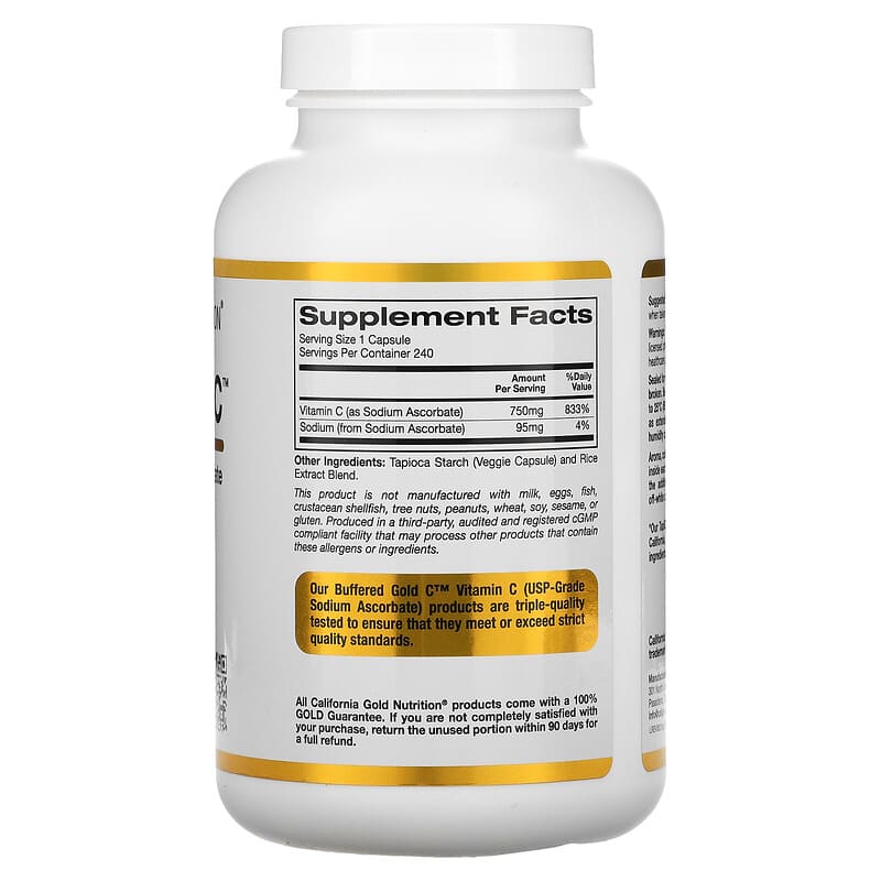 California Gold Nutrition Buffered Gold C GOLD Standard Sodium Ascorbate (Vitamin C) 750 mg 240 Veggie Capsules 2 Thành phần vi chất của California Gold Nutrition Buffered Gold C GOLD Standard Sodium Ascorbate (Vitamin C) 750 mg 240 Veggie Capsules 898220012374
