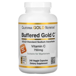 Thực phẩm chức năng California Gold Nutrition Buffered Gold C GOLD Standard Sodium Ascorbate (Vitamin C) 750 mg 240 Veggie Capsules 898220012374