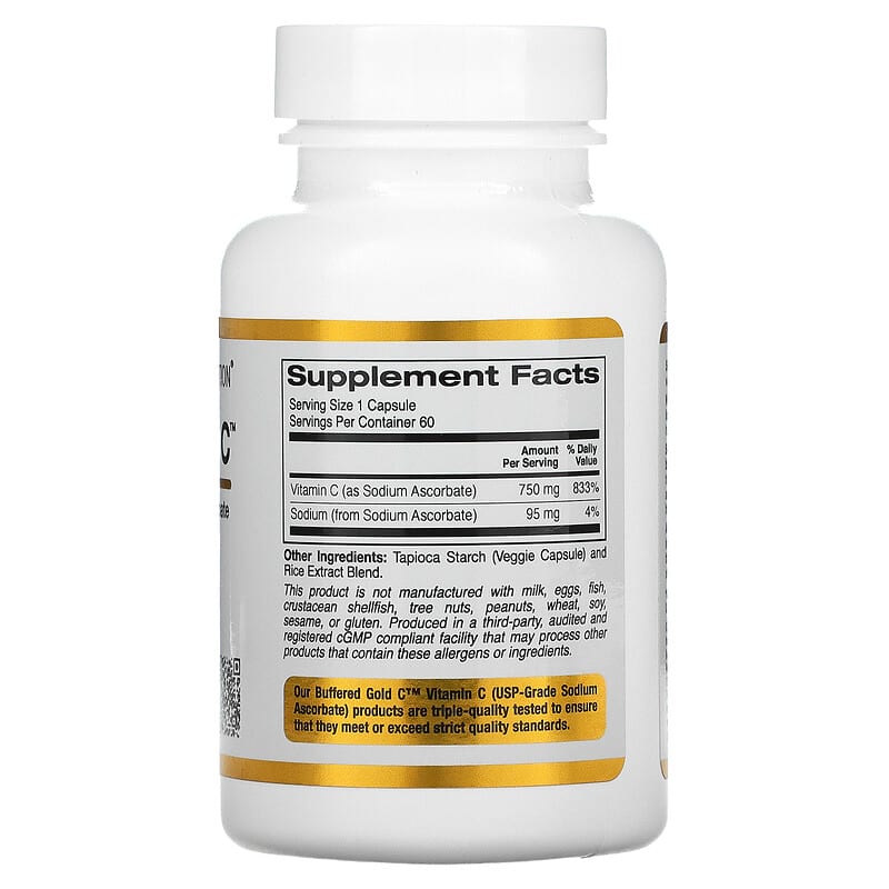 California Gold Nutrition Buffered Gold C GOLD Standard Sodium Ascorbate (Vitamin C) 750 mg 60 Veggie Capsules 2 Thành phần vi chất của California Gold Nutrition Buffered Gold C GOLD Standard Sodium Ascorbate (Vitamin C) 750 mg 60 Veggie Capsules 898220012367