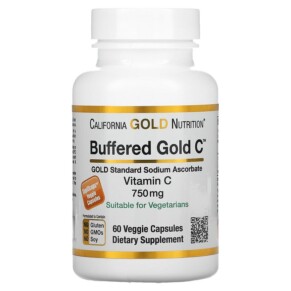 Thực phẩm chức năng California Gold Nutrition Buffered Gold C GOLD Standard Sodium Ascorbate (Vitamin C) 750 mg 60 Veggie Capsules 898220012367
