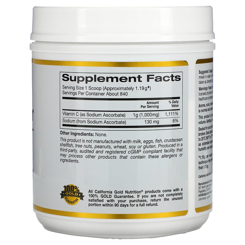 California Gold Nutrition Buffered Gold C Non-Acidic Vitamin C Powder Sodium Ascorbate 1.000 mg 2.2 lb (1 kg) 2 Thành phần vi chất của California Gold Nutrition Buffered Gold C Non-Acidic Vitamin C Powder Sodium Ascorbate 1.000 mg 2.2 lb (1 kg) 898220018796