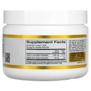Thành phần vi chất của California Gold Nutrition Buffered Gold C Non-Acidic Vitamin C Powder Sodium Ascorbate 8.40 oz (238 g) 898220012350