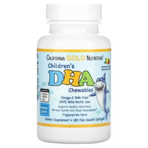 Thực phẩm chức năng California Gold Nutrition Children's DHA Chewables 100% Wild Arctic Cod Strawberry-Lemon Flavor 180 Fish Gelatin Softgels 898220010981