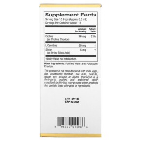 Thành phần vi chất của California Gold Nutrition Choline Silica Complex 2 fl oz (59 ml) 898220015986