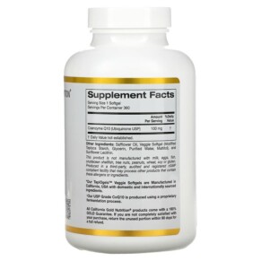 Thành phần vi chất của California Gold Nutrition CoQ10 100 mg 360 Veggie Softgels 898220012688