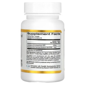 Thành phần vi chất của California Gold Nutrition CoQ10 with PQQ 100 mg 60 Veggie Softgel 898220012695