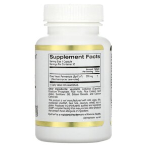 Thành phần vi chất của California Gold Nutrition EpiCor Dried Yeast Fermentate 500 mg 30 Veggie Capsules 898220015672
