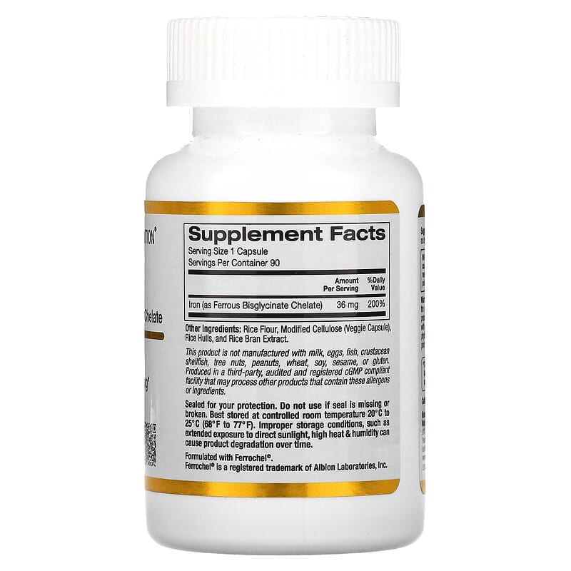 California Gold Nutrition Ferrochel Iron (Bisglycinate) 36 mg 90 Veggie Capsules 2 Thành phần vi chất của California Gold Nutrition Ferrochel Iron (Bisglycinate) 36 mg 90 Veggie Capsules 898220013470