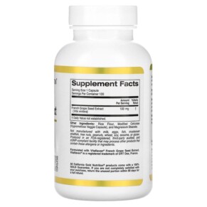 Thành phần vi chất của California Gold Nutrition French Grape Seed Extract Vitaflavan 100 mg 120 Veggie Capsules 898220011940
