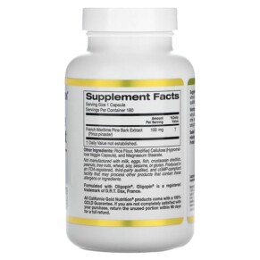 Thành phần vi chất của California Gold Nutrition French Maritime Pine Bark Extract Oligopin 100 mg 180 Veggie Capsules 898220017362
