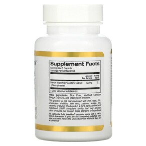 Thành phần vi chất của California Gold Nutrition French Maritime Pine Bark Extract Oligopin 100 mg 60 Veggie Capsules 898220011957