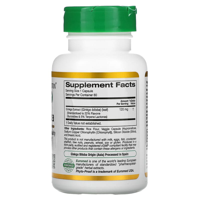 California Gold Nutrition Ginkgo Biloba Extract EuroHerbs European Quality 120 mg 60 Veggie Capsules 2 Thành phần vi chất của California Gold Nutrition Ginkgo Biloba Extract EuroHerbs European Quality 120 mg 60 Veggie Capsules 898220011094