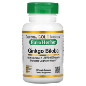 Thực phẩm chức năng California Gold Nutrition Ginkgo Biloba Extract EuroHerbs European Quality 120 mg 60 Veggie Capsules 898220011094