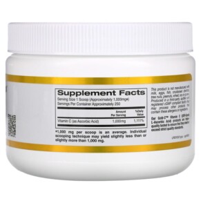 Thành phần vi chất của California Gold Nutrition Gold C Powder Vitamin C 1.000 mg 8.81 oz (250 g) 898220009350