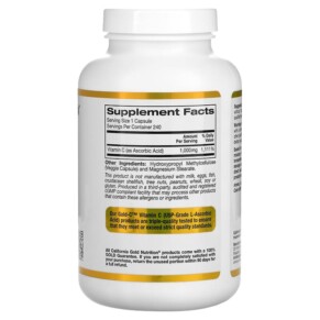 Thành phần vi chất của California Gold Nutrition Gold C USP Grade Vitamin C 1.000 mg 240 Veggie Capsules 898220009329