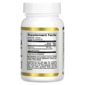 Thành phần vi chất của California Gold Nutrition Huperzine A 250 mcg 30 Veggie Capsules 898220021673