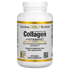 Thực phẩm chức năng California Gold Nutrition Hydrolyzed Collagen Peptides + Vitamin C Type I & III 250 Tablets 898220011780