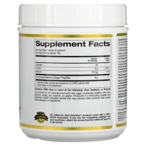 Thành phần vi chất của California Gold Nutrition Hydrolyzed Marine Collagen Peptides Unflavored 17.64 oz (500 g) 898220018642