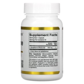 Thành phần vi chất của California Gold Nutrition L-Glutathione (Reduced) 500 mg 30 Veggie Capsules 898220018970