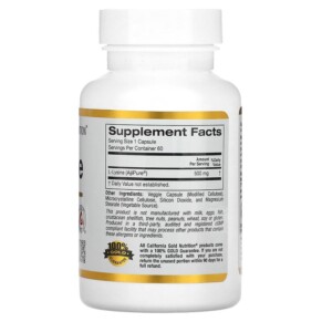 Thành phần vi chất của California Gold Nutrition L-Lysine 500 mg 60 Veggie Capsules 898220011322