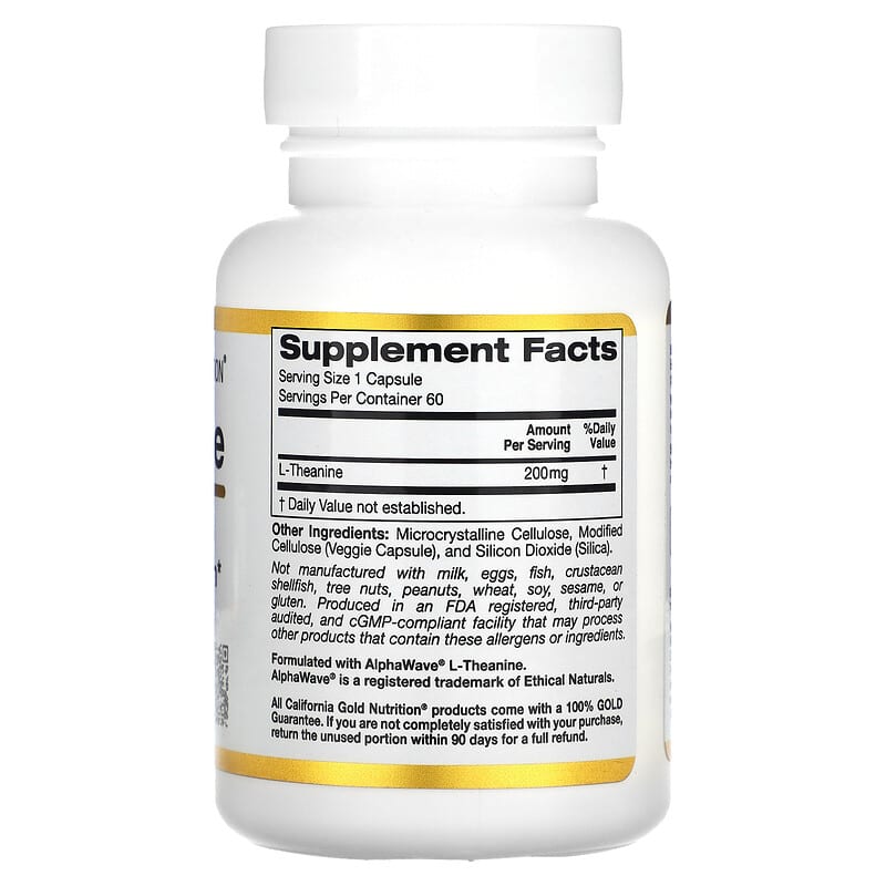 California Gold Nutrition L-Theanine Featuring AlphaWave 200 mg 60 Veggie Capsules 2 Thành phần vi chất của California Gold Nutrition L-Theanine Featuring AlphaWave 200 mg 60 Veggie Capsules 898220012428