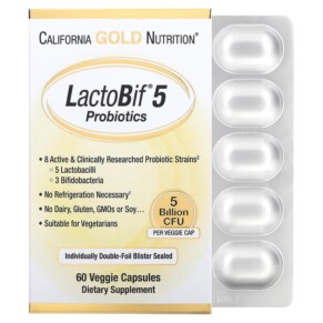 Thực phẩm chức năng California Gold Nutrition LactoBif 5 Probiotics 5 Billion CFU 60 Veggie Capsules 898220009633