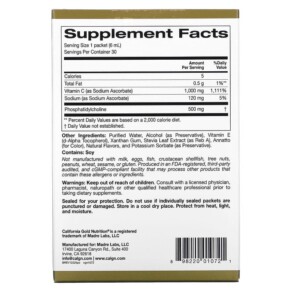 Thành phần vi chất của California Gold Nutrition Liposomal Vitamin C 1.000 mg 30 Packets 0.2 oz (5.7 ml) Each 898220010721