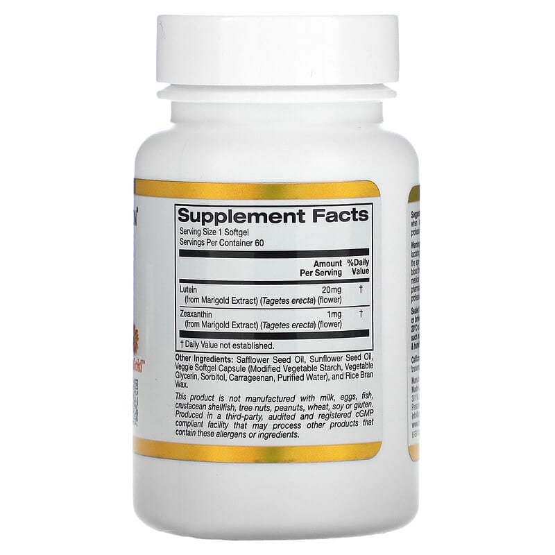 California Gold Nutrition Lutein with Zeaxanthin 20 mg 60 Veggie Softgels 2 Thành phần vi chất của California Gold Nutrition Lutein with Zeaxanthin 20 mg 60 Veggie Softgels 898220014088