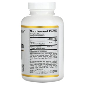 Thành phần vi chất của California Gold Nutrition Mastic Gum 1.000 mg 180 Veggie Capsules 898220018383