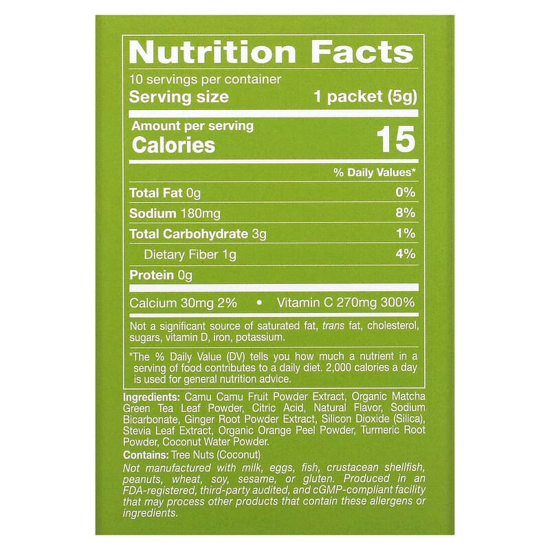 California Gold Nutrition MATCHA ROAD Matcha + Vitamin C - Citrus Ginger 10 Count 2 Thành phần vi chất của California Gold Nutrition MATCHA ROAD Matcha + Vitamin C - Citrus Ginger 10 Count 898220021604