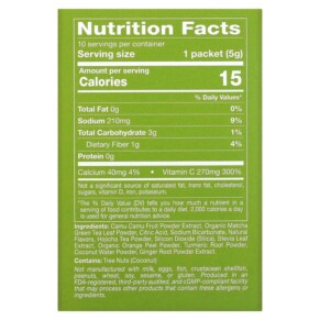 Thành phần vi chất của California Gold Nutrition MATCHA ROAD Matcha + Vitamin C - Original 10 Count 898220021611