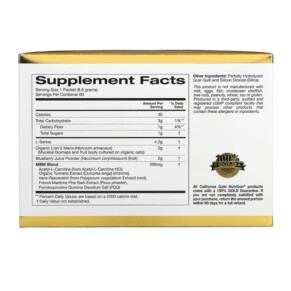 Thành phần vi chất của California Gold Nutrition MEM Food Memory & Cognitive Support 60 Packets 0.3 oz (8.5 g) Each 898220018932