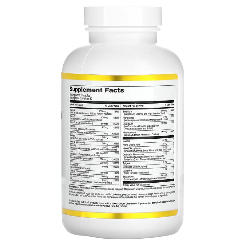 California Gold Nutrition Multivitamin and Mineral Two-A-Day 180 Veggie Capsules 2 Thành phần vi chất của California Gold Nutrition Multivitamin and Mineral Two-A-Day 180 Veggie Capsules 898220019915