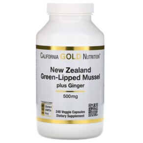 Thực phẩm chức năng California Gold Nutrition New Zealand Green-Lipped Mussel Plus Ginger Joint Health Formula 500 mg 240 Veggie Capsules 898220009428