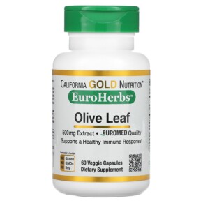 Thực phẩm chức năng California Gold Nutrition Olive Leaf Extract EuroHerbs European Quality 500 mg 60 Veggie Capsules 898220011131