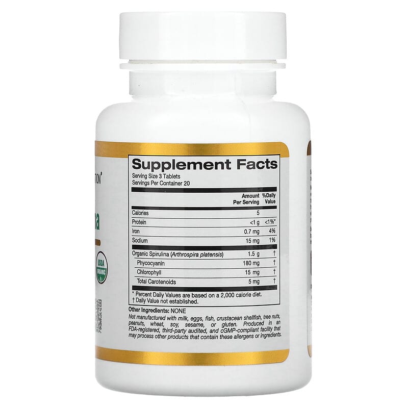 California Gold Nutrition Organic Spirulina 500 mg 60 Tablets 2 Thành phần vi chất của California Gold Nutrition Organic Spirulina 500 mg 60 Tablets 898220011759