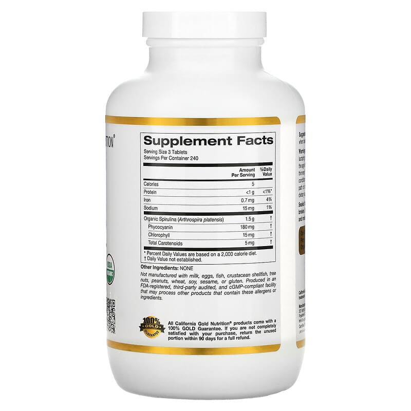 California Gold Nutrition Organic Spirulina 500 mg 720 Tablets 2 Thành phần vi chất của California Gold Nutrition Organic Spirulina 500 mg 720 Tablets 898220011766