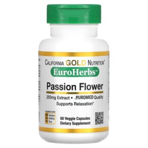 Thực phẩm chức năng California Gold Nutrition Passion Flower EuroHerbs European Quality 250 mg 60 Veggie Capsules 898220011155