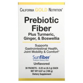 Thực phẩm chức năng California Gold Nutrition Prebiotic Fiber Plus Turmeric Ginger & Boswellia 30 Packets 0.22 oz (6.3 g) Each 898220020133