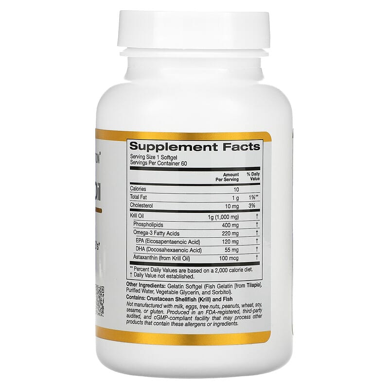 California Gold Nutrition Premium Krill Oil with Superba2 1.000 mg 60 Fish Gelatin Softgels 2 Thành phần vi chất của California Gold Nutrition Premium Krill Oil with Superba2 1.000 mg 60 Fish Gelatin Softgels 898220018086