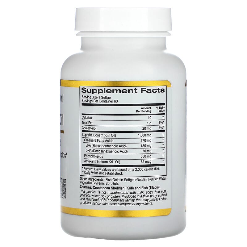 California Gold Nutrition Premium Krill Oil with SUPERBABoost 1.000 mg 60 Fish Softgels 2 Thành phần vi chất của California Gold Nutrition Premium Krill Oil with SUPERBABoost 1.000 mg 60 Fish Softgels 898220018079