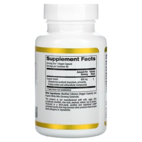 Thành phần vi chất của California Gold Nutrition Reishi (Ganoderma Lucidum) Full-Spectrum Certified Organic Cellular Support 90 Veggie Capsules 898220012565