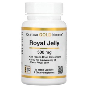 Thực phẩm chức năng California Gold Nutrition Royal Jelly Concentrated & Freeze Dried 500 mg 30 Veggie Caps 898220009534