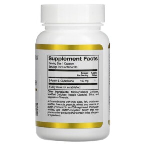 Thành phần vi chất của California Gold Nutrition S-Acetyl L-Glutathione 100 mg 30 Veggie Capsules 898220018994